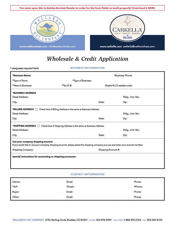 Credit Application Wallaroo Wholesale